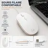 Image de Souris Filaire Ergonomique Blanc - Design Confortable avec Clic Silencieux - Capteur Optique 1600 DPI Précis - Compatible Mac et PC - Idéale pour Bureautique, Jeux, Étudiants - Neuf