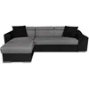 Image de Usinestreet - Canapé D'Angle Elona Convertible Bi-matière Gris Et Noir Avec Poufs De Rangement À Droite