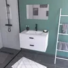 Image de Aurlane - Meuble Salle De Bain 80 Cm Suspendu 2 Tiroirs Blanc Avec Vasque Et Miroir - Box-in
