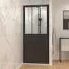 Image de Aurlane - Paroi Porte De Douche A Porte Pivotante Type Atelier - 80x200cm - Profile Noir Mat - Verre 5mm