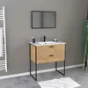 Image de Ensemble Meuble De Salle De Bain 80x45cm Style Industriel Couleur Chene Naturel - Vasque Blanche