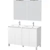Image de Meuble Salle de Bains 120 cm Laqué Blanc 4 Portes, Vasque, Miroirs 60x80 et Réglettes Led - XENOS