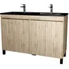 Image de Meuble de salle de bains 120 cm 4 Portes Chêne Naturel + Vasque Double Céramique Noire - TIMBER
