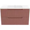 Image de Meuble de Salle de Bains LEON 80cm Terracotta - 2 Tiroirs en MDF Ondulés - Vasque à encastrer