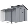 Image de Abri de jardin métal avec pergola "Madras" - 9.12 m² - 257 x 355 x 237 cm - Gris