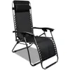 Image de Chaise Longue Inclinable, Transat En Textilène De Jardin, 165 X 112 X 65 Cm, Noir, Textilène, Avec Coussin, Charge Maximale: 100 Kg