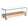 Image de Meubletmoi - Meuble Tv 130 Cm Verre Trempé Caisson Décor Chêne Sur Roulettes - Ice