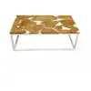 Image de Meubletmoi - Table Basse 110 Cm En Teck Et Résine Blanche Pieds Métal - Paulette