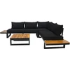 Image de Best Mobilier Salome - salon bas de jardin 5 places + table - modulable - bois, métal et coussins noirs , Noir et bois