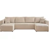 Image de Best Mobilier Topaze - canapé panoramique en U - 7 places - convertible avec coffre - en velours côtelé , Beige