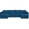 Image de Best Mobilier Topaze - canapé panoramique en U - 7 places - convertible avec coffre - en velours côtelé , Bleu Ardoise