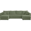 Image de Best Mobilier Topaze - canapé panoramique en U - 7 places - convertible avec coffre - en velours côtelé , Vert sauge