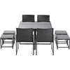 Image de Best Mobilier Olaria - ensemble table et chaises de jardin en acier noir - 8 places - coussins gris , Noir / Gris