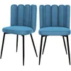 Image de Lot De 2 Chaises En Velours Bleu Et Pieds En Métal Noir - Rosy