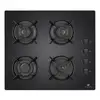 Image de Table de cuisson gaz Continental Edison 4 foyers verre trempé noir allumage électronique 230 V 7,5 kW manettes grilles robustes dimensions 59,4 x 52,3 cm - Neuf