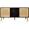 Image de Meuble TV scandinave en cannage "Iguane" - 120 x 30 x 56.5 cm - Noir