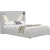 Image de Lit double en velours côtelé avec coffre et lampe intégré "Cortina" - 160 x 200 cm - Beige