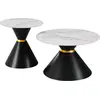 Image de Lot de 2 tables basses gigognes en céramique "Lune" - 70 x 70 x 42 cm - Gris/Blanc