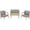 Image de Salon de jardin en bois avec coussins "Presley" - 4 places - Gris