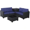 Image de Salon De Jardin En Résine Tressée Avec Coffre De Rangement "riley" - 4 Places - Bleu Foncé