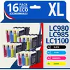 Image de 123CONSOMMABLES - LC1100 LC980 LC985 - Pack 16 cartouches compatibles avec Brother DCP-195C DCP-585C - Neuf