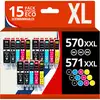 Image de 123CONSOMMABLES - 570 571XL - Pack 15 Cartouches d'encre Compatibles avec Canon 570 571 pour Canon P - Neuf