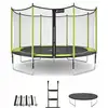 Image de KANGUI Trampoline de jardin 365 cm + filet de sécurité + échelle + bâche de protection + kit d'ancrage JUMPI Vert/Noir 360 - Neuf