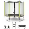 Image de KANGUI Trampoline de jardin 244 cm + filet de sécurité + échelle + bâche de protection + kit d'ancrage JUMPI Taupe/Vert 250 - Neuf