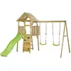 Image de KANGUI Aire de jeux portique en bois WOODI - Double balançoire, toboggan, mur d'escalade, cabane, échelle - Neuf