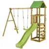 Image de KANGUI Aire de jeux bois enfant WALLI 120 - Toboggan, balançoires, escalade et cabane - Neuf
