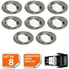 Image de Lot De 8 Spot Led Encastrable Orientable Alu Brossé Avec Ampoule Gu10 230v Eq. 50w, Blanc Chaud