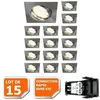 Image de Lot De 15 Spot Encastrable Orientable Led Carré Alu Brossé Gu10 230v Eq. 50w Blanc Neutre