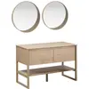 Image de Meuble sous vasque plaqué chêne naturel ATOLL 120cm + miroir rond