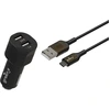 Image de Greene, Chargeur de voiture 17W 2xUSB avec câble micro-USB de 1,3m, noir