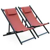 Image de Lot De 2 Bains De Soleil - Gaia Terra Cotta - Transat En Aluminium Gris Anthracite Et Textilene Avec Coussin Repose Tête. Chilienne