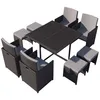 Image de Concept-usine   Salon De Jardin 8 Places En Résine Tressée Noir Et Gris   Table Carrée 110x110cm Avec Plateau En Verre   Coussins Déhoussables