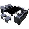 Image de Concept-usine   Table Et Chaises 10 Places En Résine Tressée Noir Et Gris   Salon De Jardin Repas   Table Rectangulaire 166x110cm   Coussins Déhoussables En Polyester