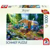Image de Puzzle 1000 pièces Schmidt Spiele La caravane dans les montagnes - Scène camping vintage - Couleurs vives - Neuf