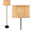 Image de Lampadaire Borra de Brilon, abat-jour en paille, interrupteur au pied, style boh me, douille E27, naturel, 40 x 161 cm