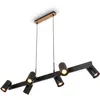 Image de Suspension Briloner DUTA, orientable, culot GU10, 6 ampoules, structure noire en bois, dimensions : 110 x 24,9 x 120 cm