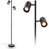 Image de Briloner DUTA Lampadaire, Orientable, Douille GU10, Interrupteur à câble, à 2 ampoules, noir-bois, 26 x 26 x 159,5 cm