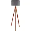 Image de Lampadaire Salon Textile Abat-jour Lampadaire Trépied Bois Tissu Gris 2072528