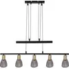 Image de Näve Leuchten Lampe à suspension à 5 spots "LINDITA" L : 82cm Lampe à suspension à 5 spots "LINDITA" L : 82cm Lampe à suspension - Lampe à suspension à 5 spots "LINDITA" L : 82cm, Lampe à suspension de style rétro, en métal et verre noir, hauteur 160 cm, dimensions 82 x 8,5 cm, douille E14