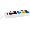 Image de Multiprise 5P 2P+T 16A avec repères couleurs, 6 interrupteurs