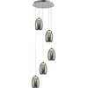 Image de BRILLIANT LED Suspension Metropolis | 5 flammes | suspension élégante | verre/métal | chrome/verre fumé | intensité lumineuse variable | hauteur réglable