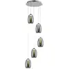 Image de Lampe Metropolis Led Suspension 5 Lumières Chrome / Verre Fumé Easydim 5x 5w Led Cob Intégré, 500lm, 3000k Réglable En Hauteur / Câble Peut Être Raccourci Easydim: Dimmable Avec I - Brilliant