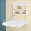 Image de Roba - Table A Langer Murale Rabattable Matelas Imperméable Inclus - 2 Étageres Intégrées - Bois Laqué Blanc