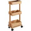 Image de Desserte Salle De Bain À Roulettes Tortona Wenko Etagère Bambou Salle De Bain Sur Pied, 3 Plateaux De Rangement, Bambou, 18x71,5x31 Cm, Bois