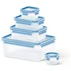 Image de Clip &amp Close Set De 5 Conservateurs Hermétiques En Plastique 0,15 L 0,25 L 0,55 L 1l Et 3,7 L, Hygiéniques, Ne Conservent Pas Les Odeurs Et Les Saveurs 100% Sans Bpa, Transparents Et Bleus - Emsa