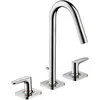 Image de Robinet de lavabo AXOR Citterio M, 3 trous, avec leviers, rosaces et système de bonde à coulisse, finition chrome